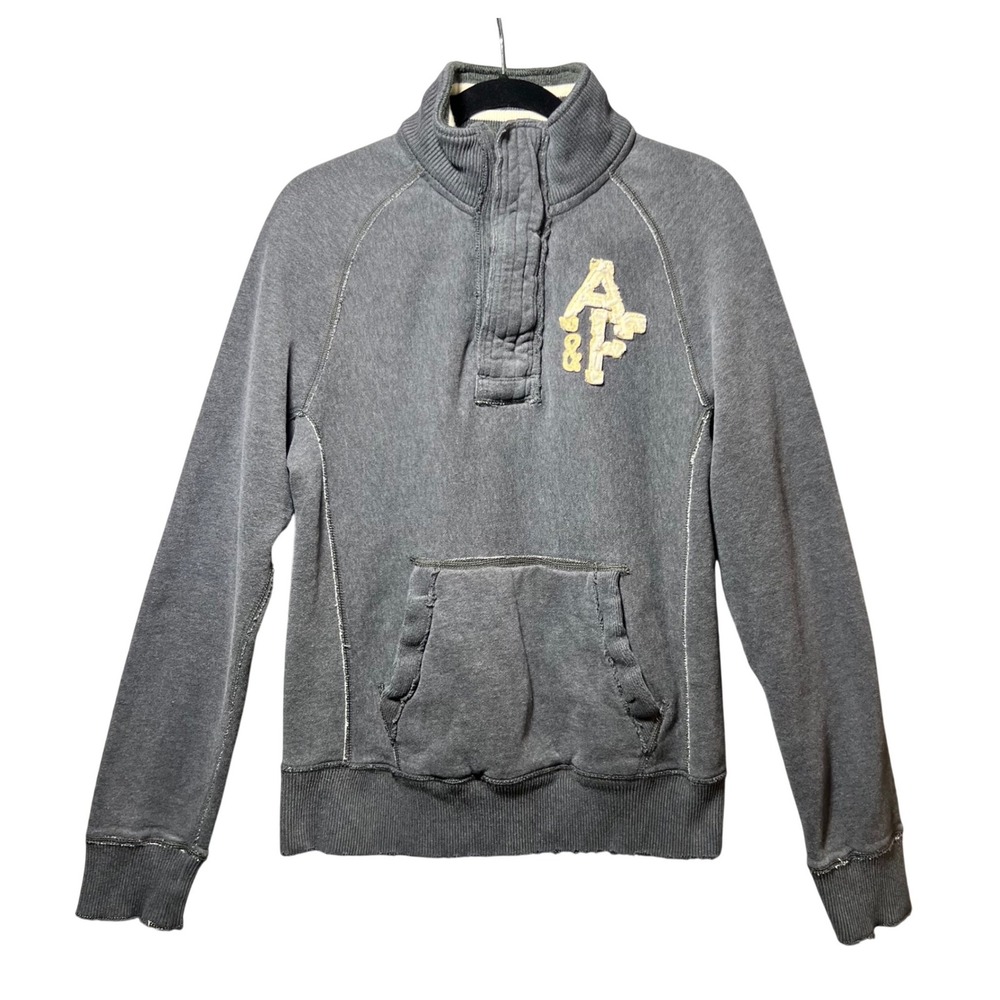 Y2K Abercrombie & Fitch Distressed M Muscle Fit Quarter Zip Pullover Sweater